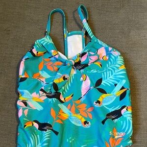 SPEEDO Girls XS (5-6) Tropical Toucan Racerback One Piece Swimsuit